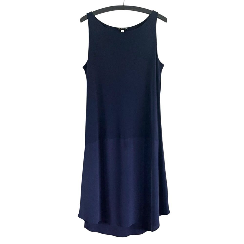 Eileen Fisher Sleeveless Silk Midi Dress Navy Blue
